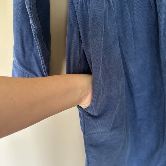 Woman Within Blue Corduroy Dress 26W Petite Long Sleeve Button Shirt Dress Fall - Picture 3 of 8